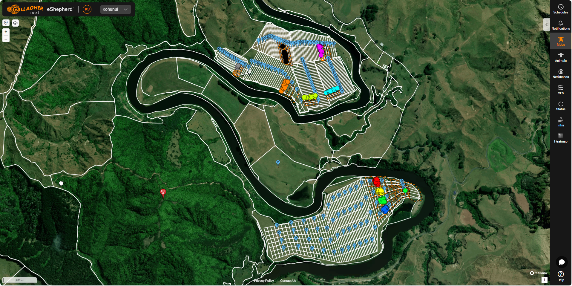 Screenshot of the eShepherd app showing grazing cells