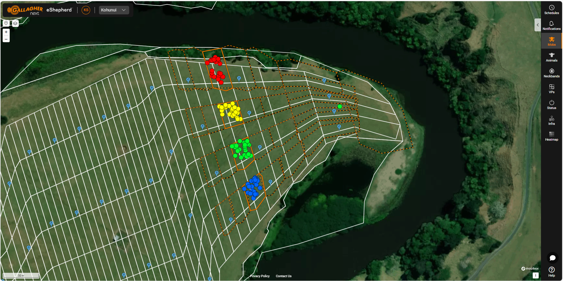 Screenshot of the eShepherd app showing grazing cells